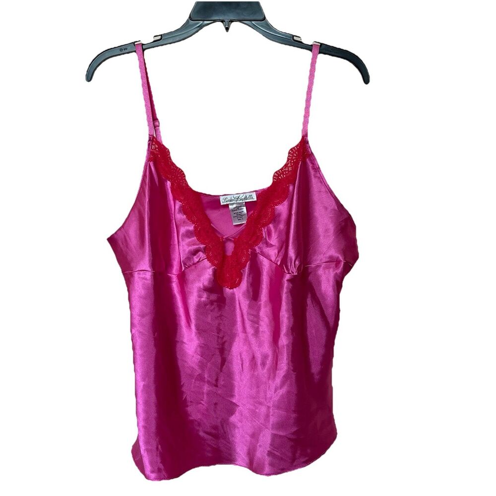 Linea Donatella Camisole Top Womens XL Pink Sleeveless V-Neck Lace Trim Y2K